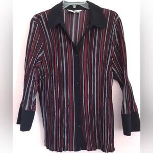 Fred David black red button down blouse size XL
